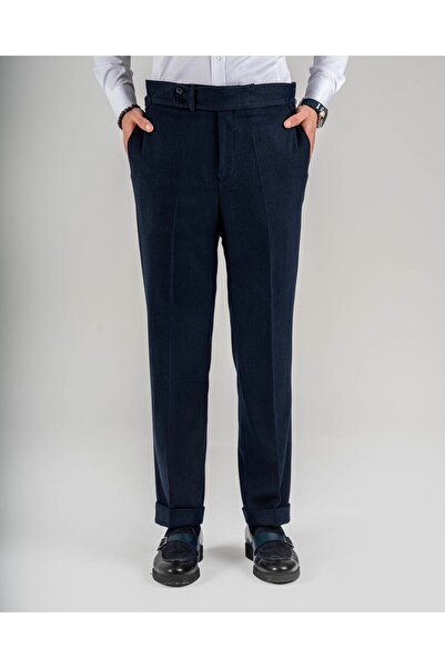 TerziAdemAltun İtalyan stil slim fit bel detaylı erkek pantolon lacivert T14822
