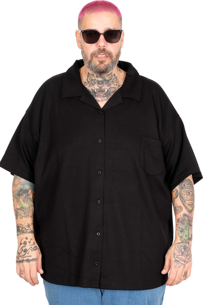 ModeXL Cămașă Mode XL Plus Size cu guler Apas și mânecă scurtă U26380 NEGRU