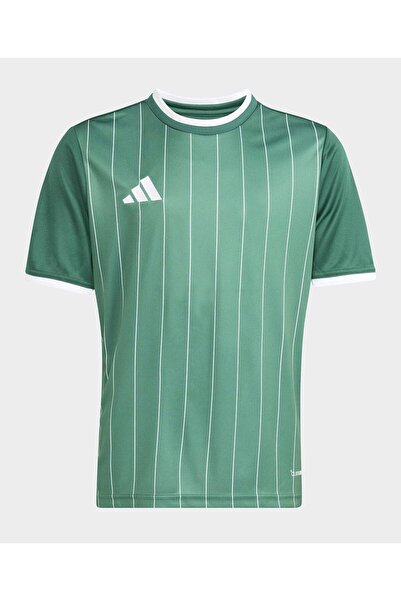 adidas قميص إنترادا 26 مخطط بأكمام قصيرة مطبوع عليه شعار - أخضر