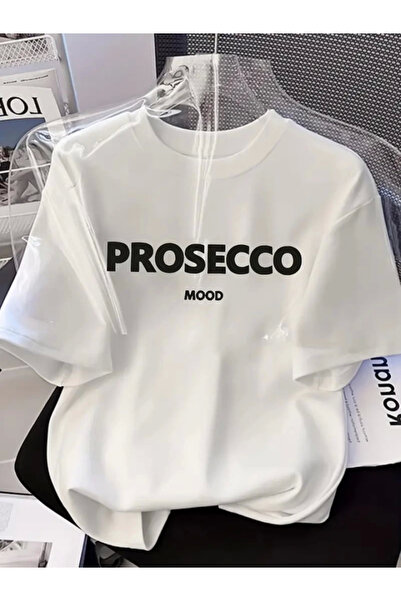 Generic Brand Tricou oversize cu decolteu cu imprimeu - alb
