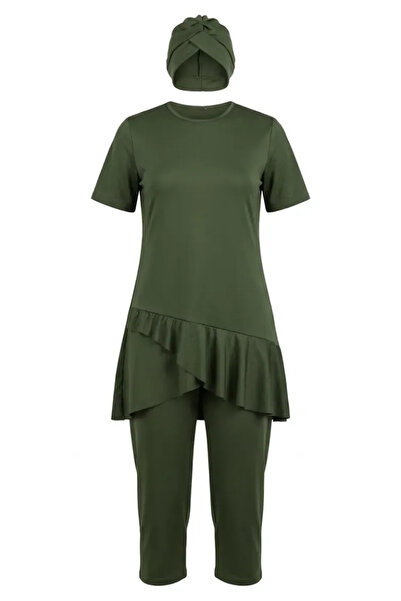 sefamerve Μαγιό πισίνας με βολάν και κοντά μανίκια 2611-08 Χακί