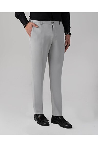 TerziAdemAltun İtalyan stil slim fit bel detaylı erkek pantolon gri T13953