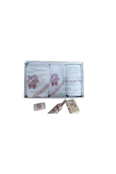HUGBEBE Set trusou de botez cu broderie coroană de prințesă, 7 piese, Alb/Roz...