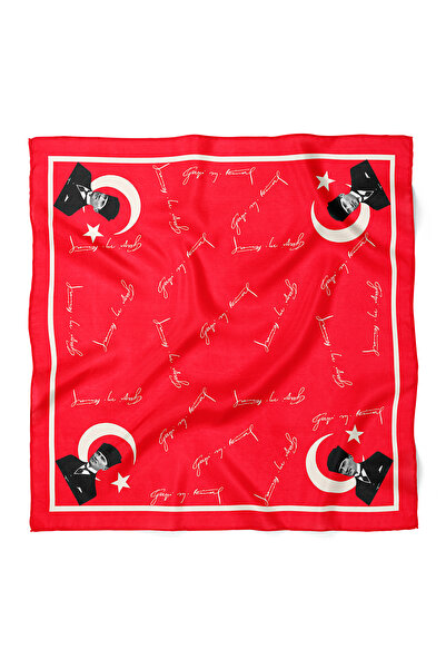 nehir eşarp Atatürk İmza & Ay Yıldız Desen Fular Bandana 50x50 Cm