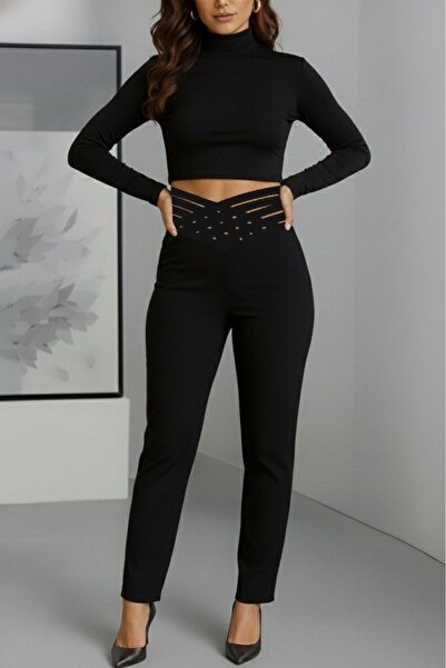 Wear Up Γυναικείο ψηλόμεσο παντελόνι χιαστί ριγέ Εισαγόμενο κρεπ παντελόνι