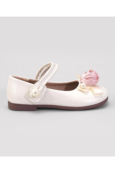 Mark & Mia Floral & Pearl Embellished Slip On Ballerinas - White