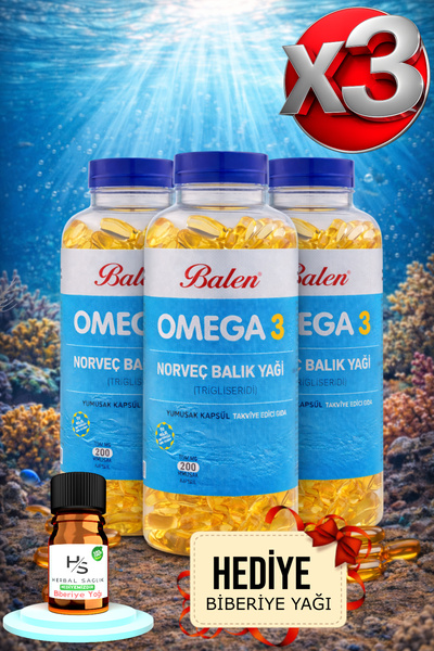 Balen 3 Adet Omega 3 Balık Yağı Trigliserid Form Yumuşak Kapsül 1380 Mg 200 A...