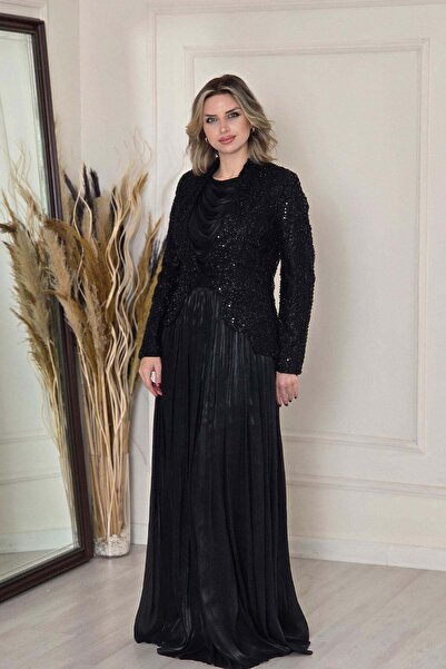Yonca Moda Evi Siyah Ceketli Elbise Takım 5390