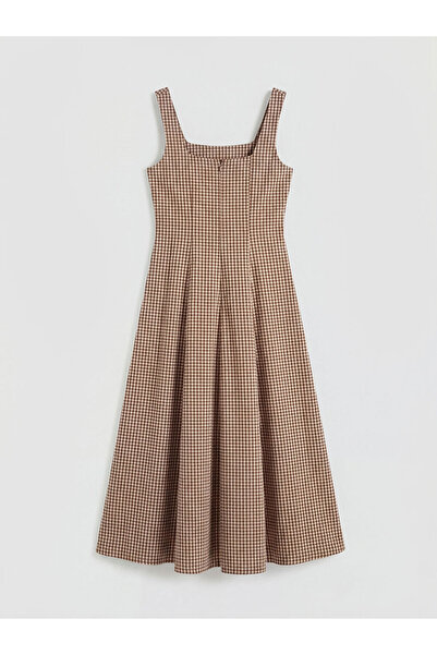 LC Waikiki Brown square neck plaid waist-fitted dress from güli̇s gi̇yi̇m