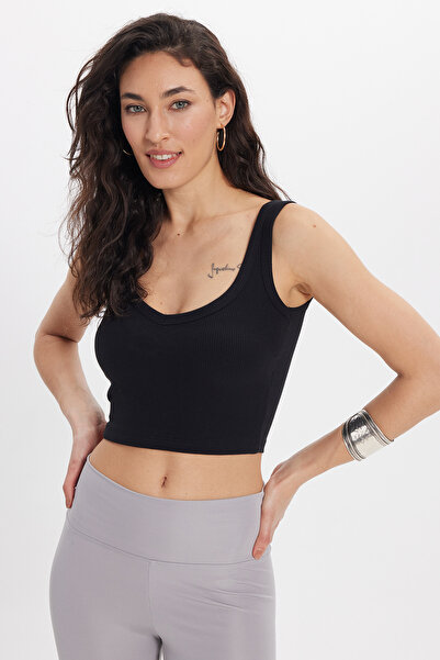 Tudors Γυναικείο Slim Fit Βαμβακερό Αμάνικο Μαύρο Crop με τιράντες