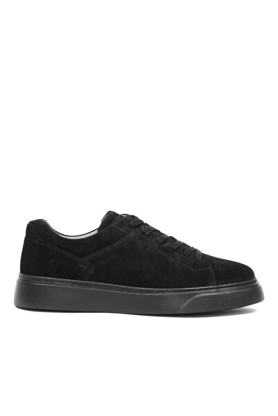 Celal Gültekin Erkek Siyah Bağcıklı Kalın Tabanlı Süet Deri Sneaker