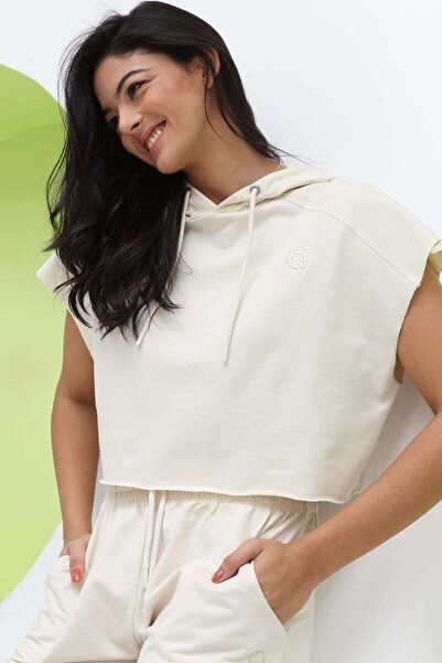 QUHOX Women's Hooded Crop Ecru
