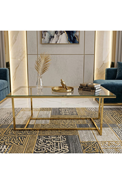 Generic طاولة قهوة مستطيلة مودرن بسطح زجاجي وإطار معدني أنيق – 120×60 سم