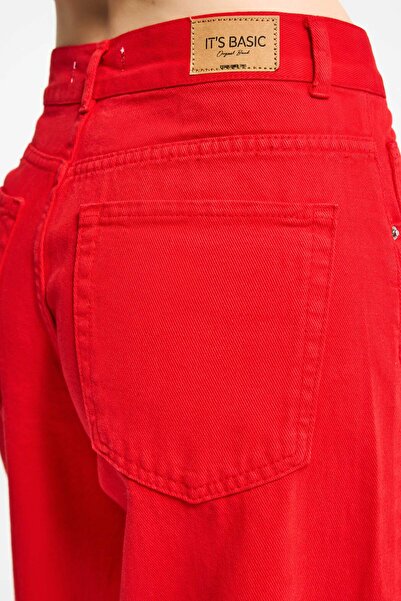 it's basic Kadın Kırmızı Hera 6s6-19 Palazzo Fit Bol Kesim Denim Jean