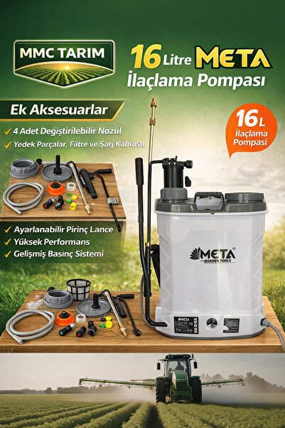 META 16 Litre Pülverizatör Kollu ve Akülü İlaçlama Sisleme Makinesi. Yedek ba...
