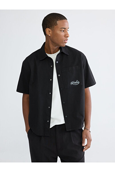 LC Waikiki Black loose fit printed men's shirt from gulis clothing