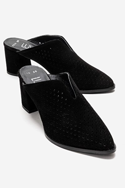 LuviShoes Γυναικείες παντόφλες με χοντρό τακούνι TOEN από γνήσιο δέρμα μαύρου...