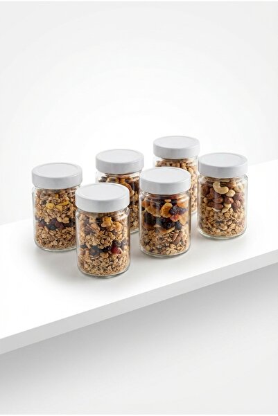 ZURİ DESİGN Glass Jar Transparent Glass Storage Jar with White Lid 355 Cc