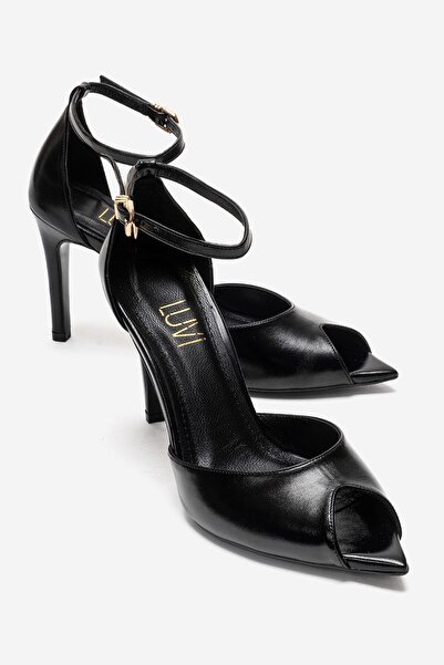 LuviShoes Γυναικεία παπούτσια με λεπτό τακούνι DONA Black Skin
