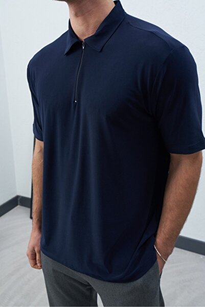 BASEL.CO Polo Collar Zippered Fresh Viscose T-Shirt - Tiril Tiril Flexible