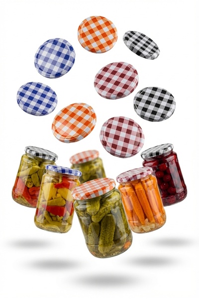 ZURİ DESİGN 10 Pieces Colorful Jar Lids Set with Mixed Plaid Pattern Metal Covers