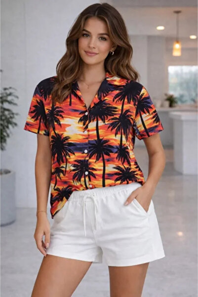 Wear Up Σετ πουκάμισο και σορτς με τροπικό σχέδιο φοίνικα, καλοκαιρινό άνετο ...