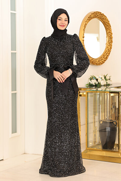 AHUNUR Tesettürde Mutluluk Sequin Sequin Shimal Hijab Evening Dress