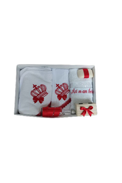 HUGBEBE Set trusou de botez cu broderie coroană de prințesă, 7 piese, roșu