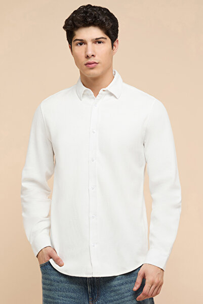R&B Textured Shirt with Classic Collar and Long Sleeves