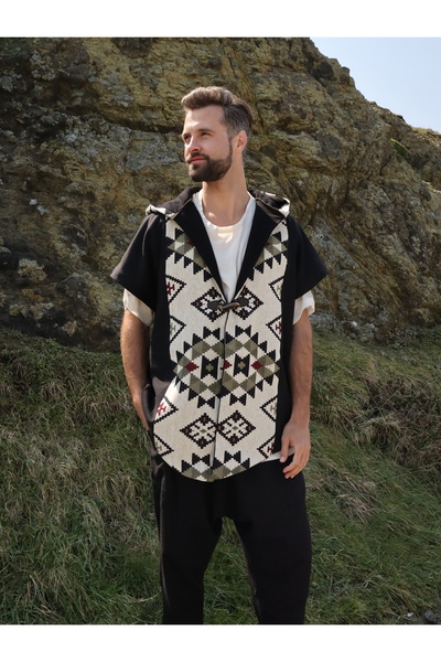 Su Koleksiyon Tuna Hooded Fleece Vest with Rug Detail / Green Border