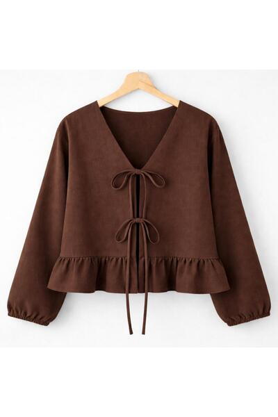 CNG MODA Πουκάμισο κιμονό με βολάν και δέσιμο μπροστά