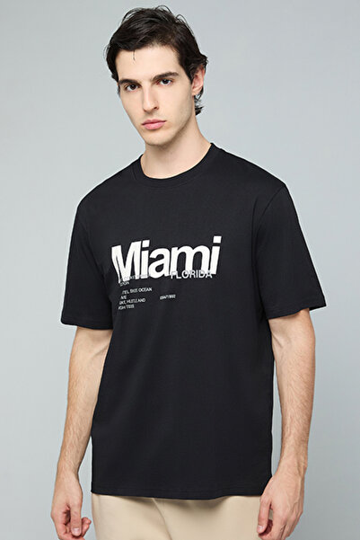 R&B Typography Print T-Shirt with Crew Neck and Short Sleeves