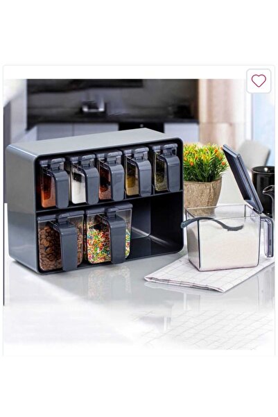 Empressco Herevin Akrilik Baharatlık 8 Parça Gri Standlı Raflı Baharatlık