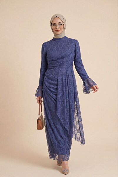 HİJABAYA Φόρεμα με δαντέλα, με μανσέτες με βολάν, ντραπέ μπροστά και επένδυση