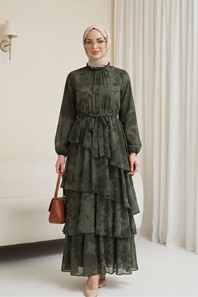 HİJABAYA Φόρεμα από σιφόν με μοτίβο Yoryo, με διπλωμένη μέση, κορδόνια και επ...