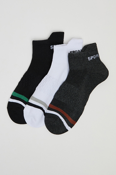 R&B 3 Pack Stripe Detail Ankle Socks