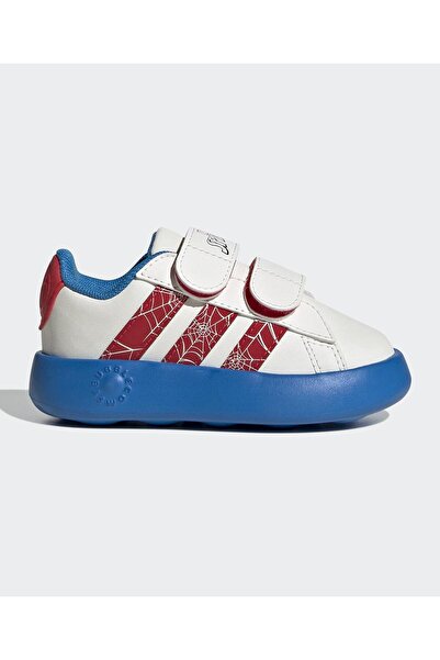 adidas حذاء جراند كورت سبايدر مان بإغلاق لاصق - أبيض سحابي/أحمر ياقوتي/أزرق لامع