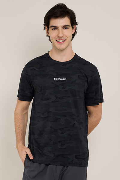 R&B Printed Active T-Shirt with Crew Neck and Short Sleeves