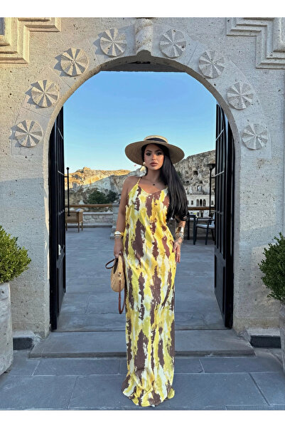 kırmızı butiks Ψηφιακό μάξι φόρεμα με χιαστί πλάτη