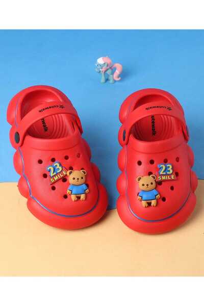 Cute Walk by Babyhug Clogs With Back Strap Closure & Bear Applique - Red