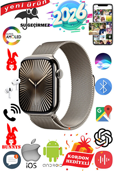 Bunnys Apple iPhone 15 PRO MAX Uyumlu Su Geçirmez Akıllı Saat 45MM Kordon Hed...