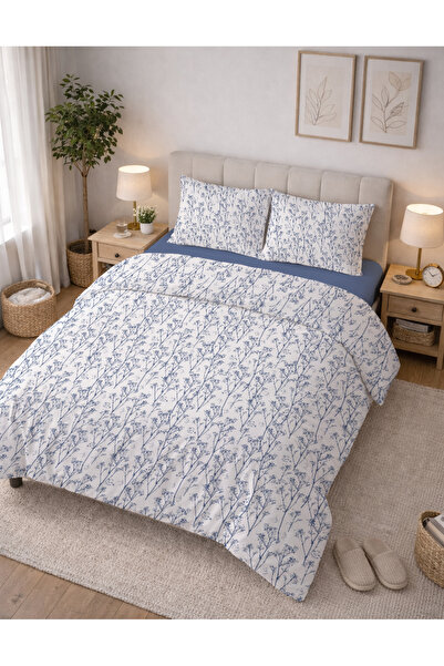 Evmila Μπλε Βαμβακερό Παπλωματοθήκη διπλού μεγέθους και 2 Μαξιλαροθήκες με Μί...