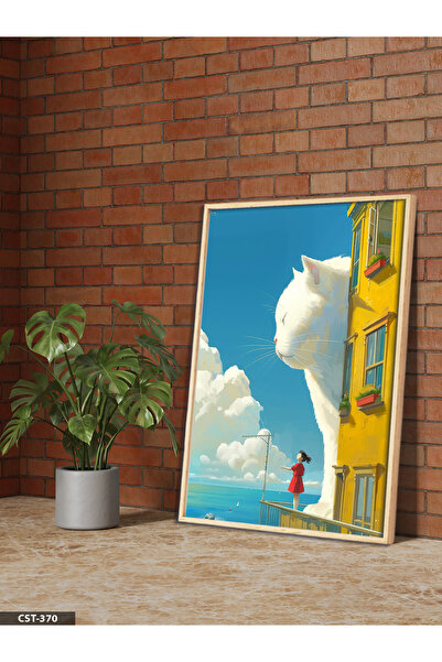 Evinemoda Giant Cat on the Clouds One Piece Wooden Framed Painting