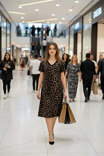 Mossta Κοντομάνικο φόρεμα με λεοπάρ σχέδιο από μονό ζέρσεϊ - Λεοπάρ