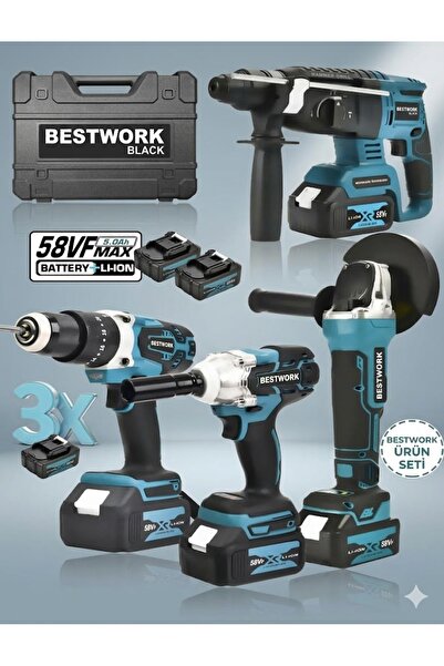 bestwork Profesyonel 4'lü Set 2-26 Şarjlı Hilti-şarjlı Taşlama-13mm Şarjlı Da...