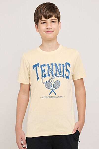 R&B Typography Print T-Shirt With Crew Neck and Short Sleeves
