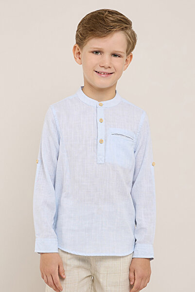 R&B Solid Shirt with Mandarin Collar & Long Sleeves