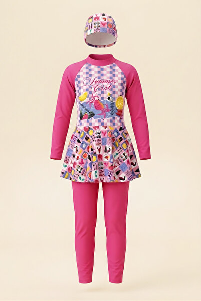 MODANINO Κοριτσίστικο Σετ Μαγιό με Μακρύ Μανίκι και Φούστα-Κάτω Μέρος 4-13 ετ...