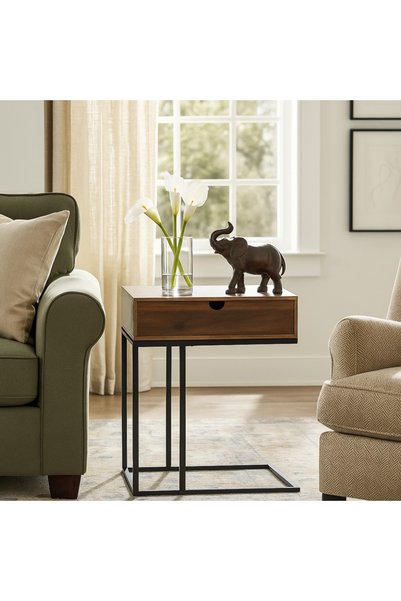 Palma homez طاولة جانبية بدرج سطح خشب بني وقاعدة حديد لون أسود 35x54 سم