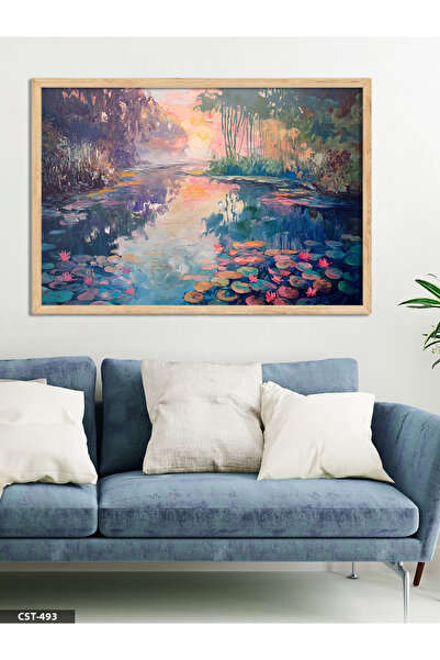 Evinemoda Sunset Lake One Piece Wooden Framed Painting